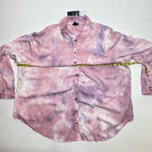 Torrid Pink Tie Dye Twill Button Up Shirt - Picture 4 of 8